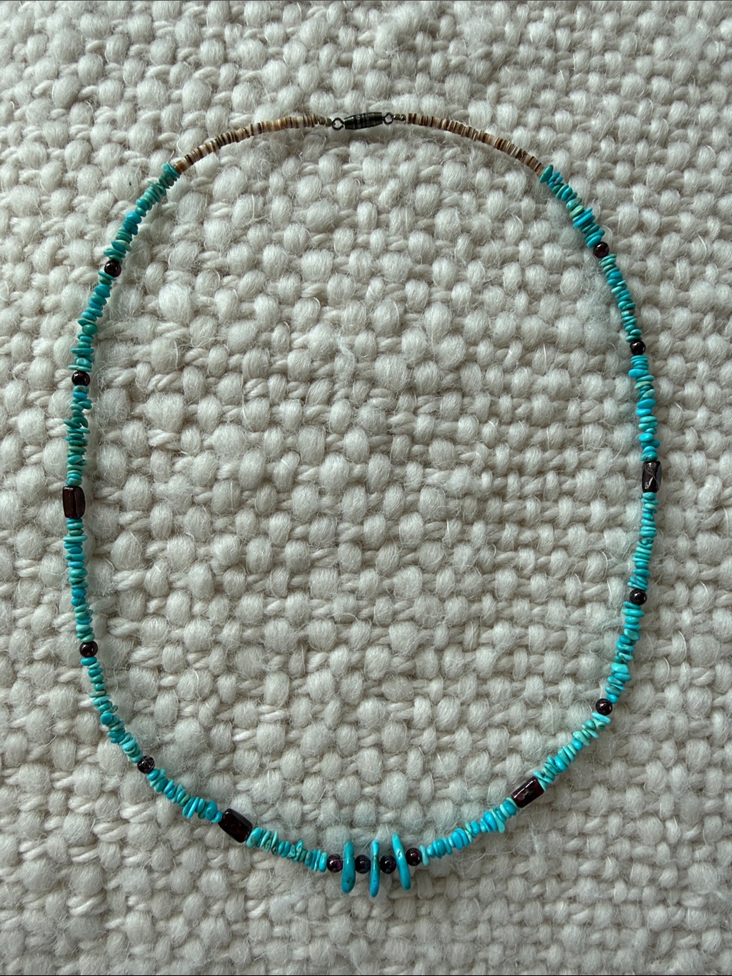 Turquoise And Garnet Beaded Necklace - Lightweight Women’s Jewelry 21 Inches